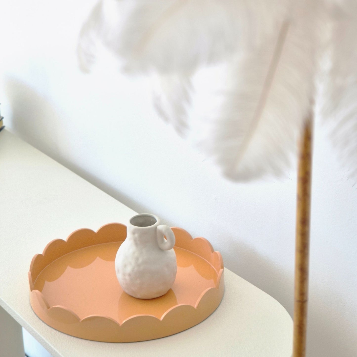 Peach Scallop Timber Medium Round Serving Tray 36cm