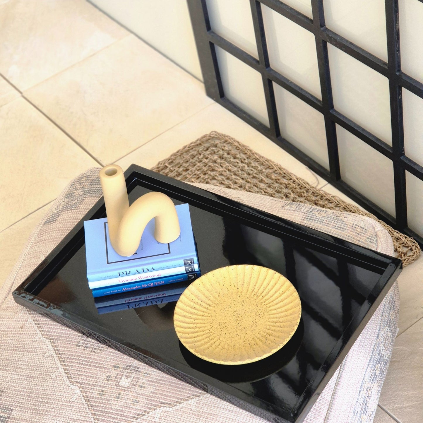 Smart Black Bamboo Timber Large Rectangle Handle Serving Tray 56cm