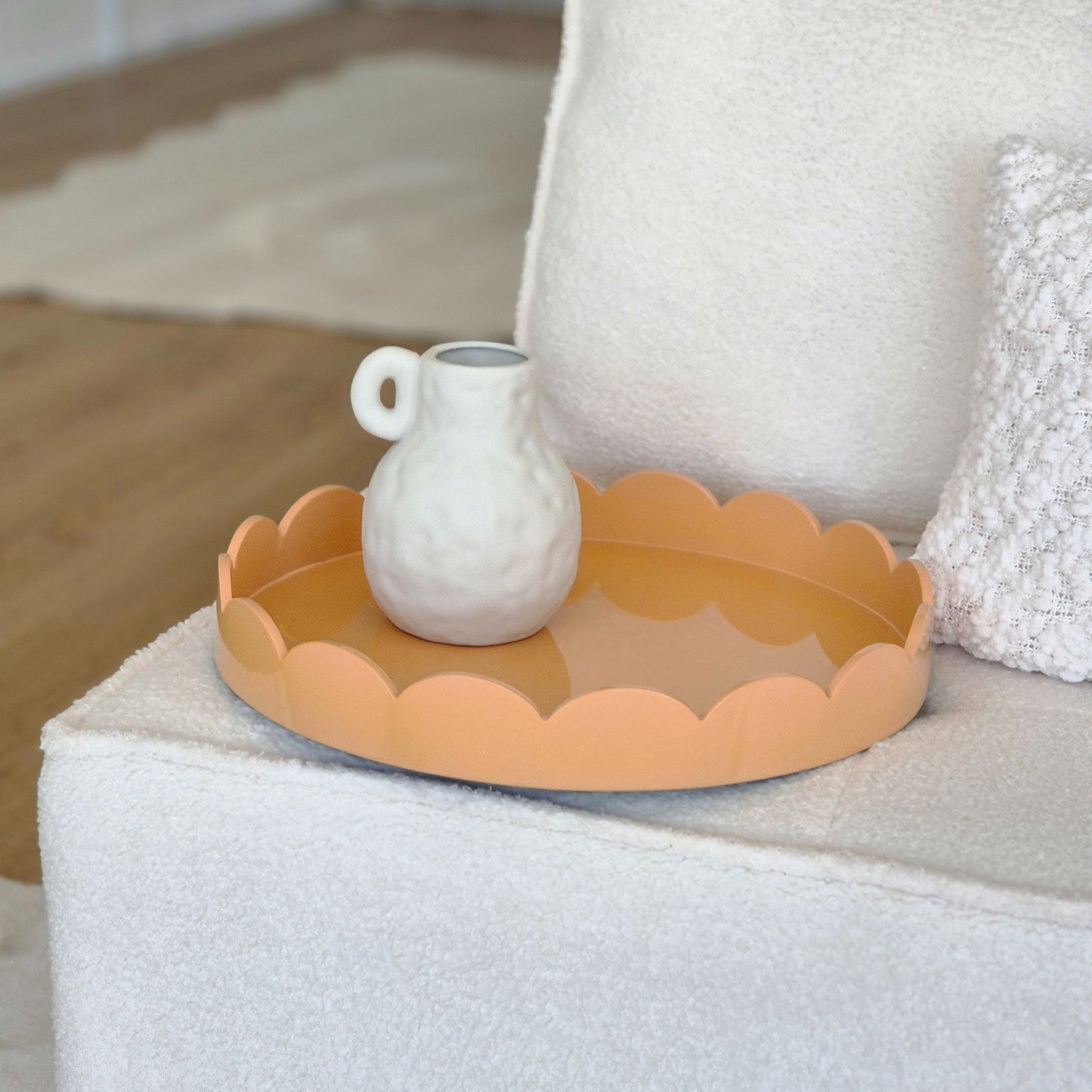 Peach Scallop Timber Medium Round Serving Tray 36cm