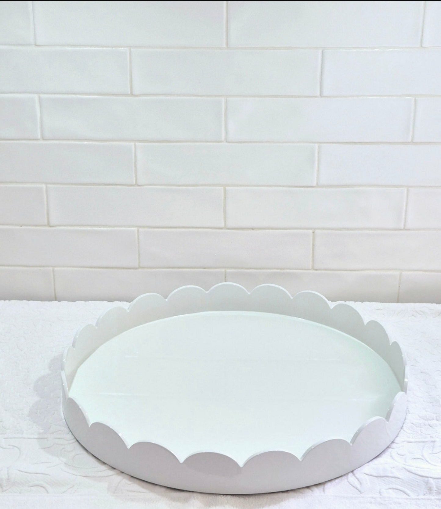 Dove Grey Timber Scalloped Large Round Serving Tray 50cm