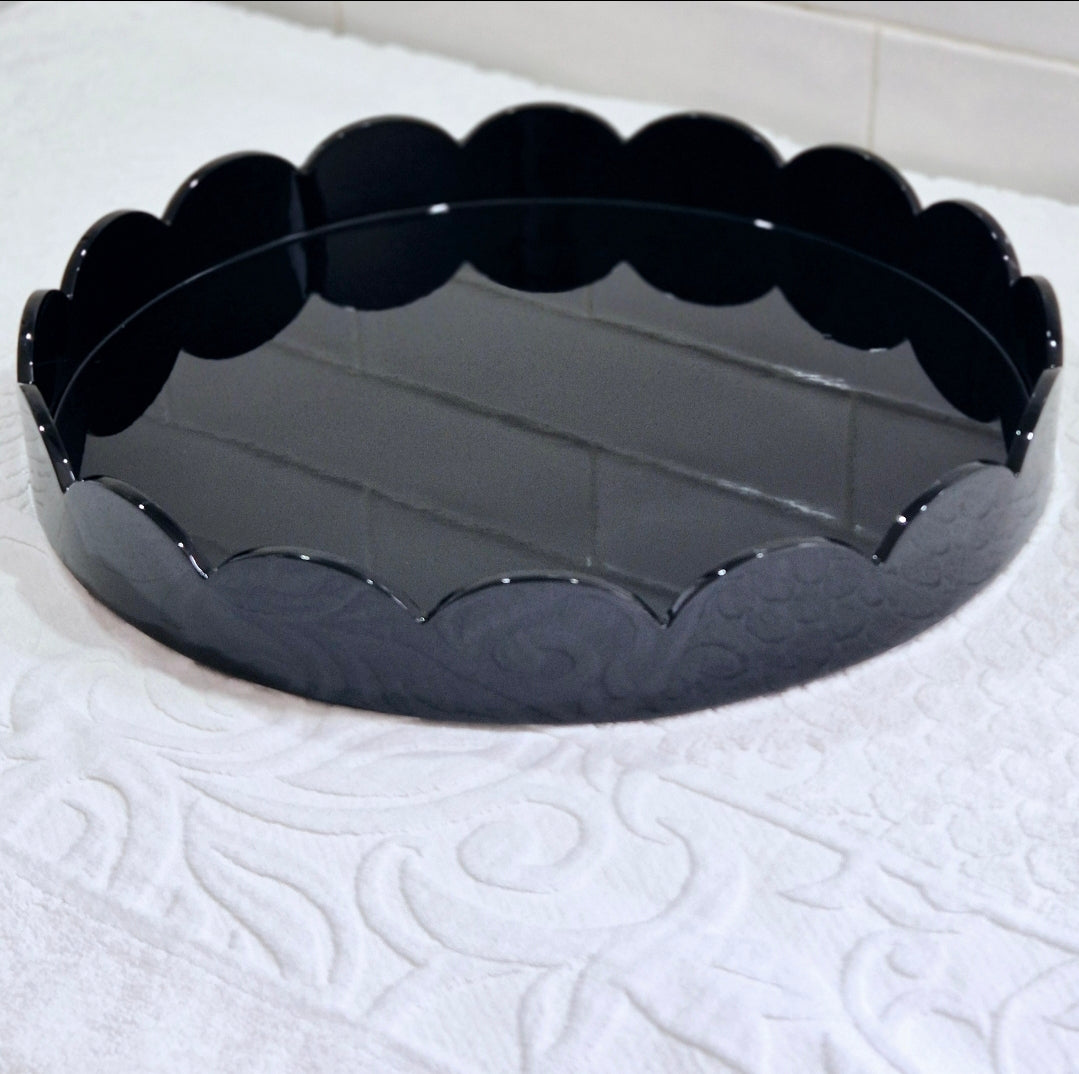 Black Scallop Timber Medium Round Serving Tray 36cm