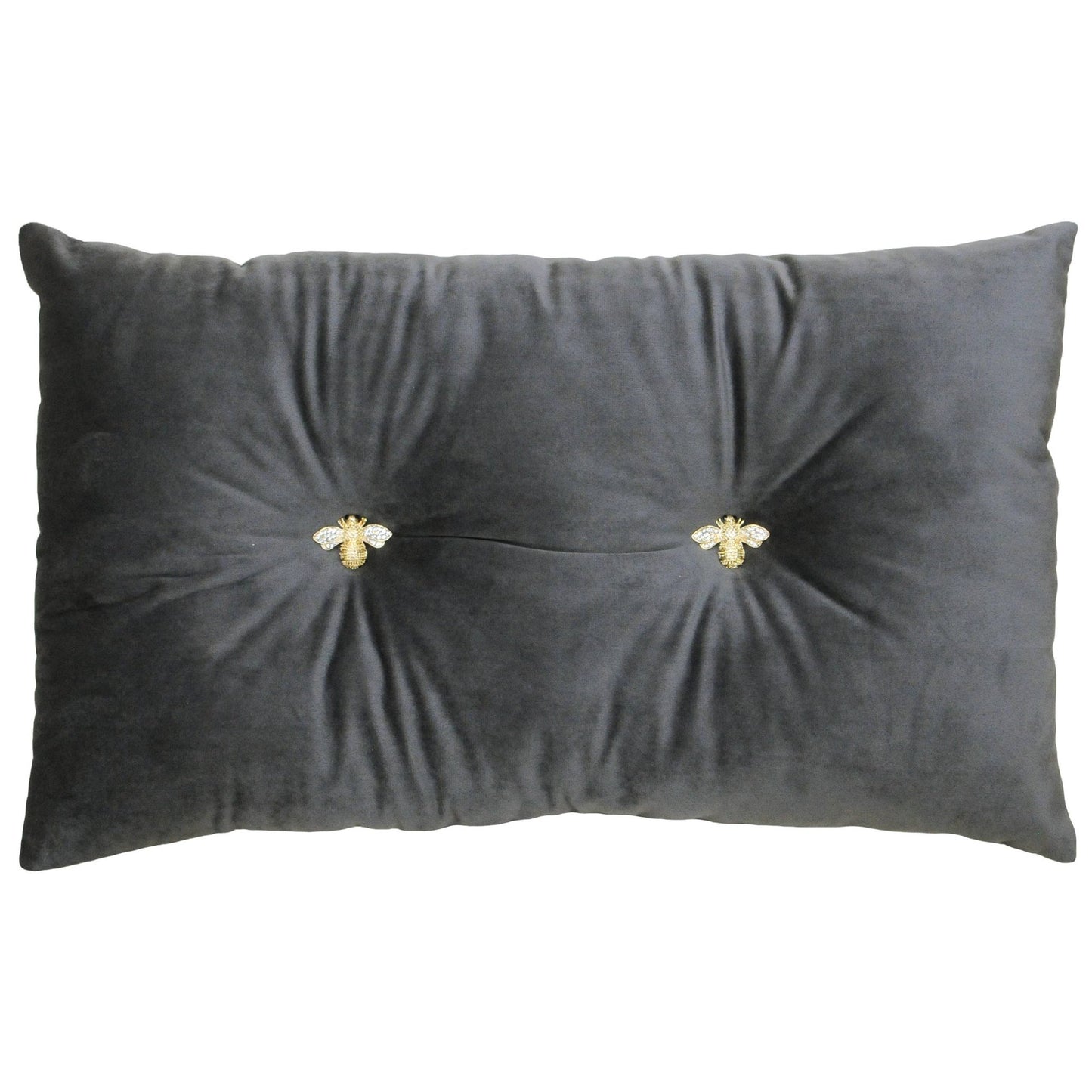Charcoal Bumble Bee Velvet Look Cushion: 30 x 50cm - Cobblestone Australia