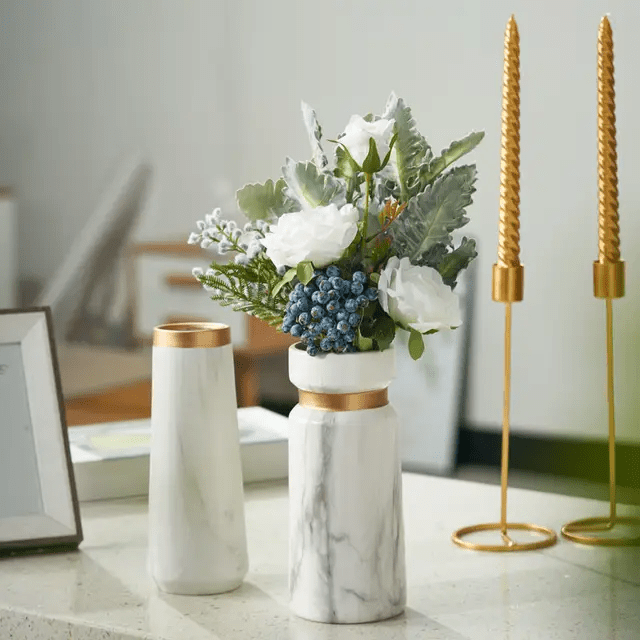 Marble Look White Ceramic Vase 21cm - Cobblestone Australia