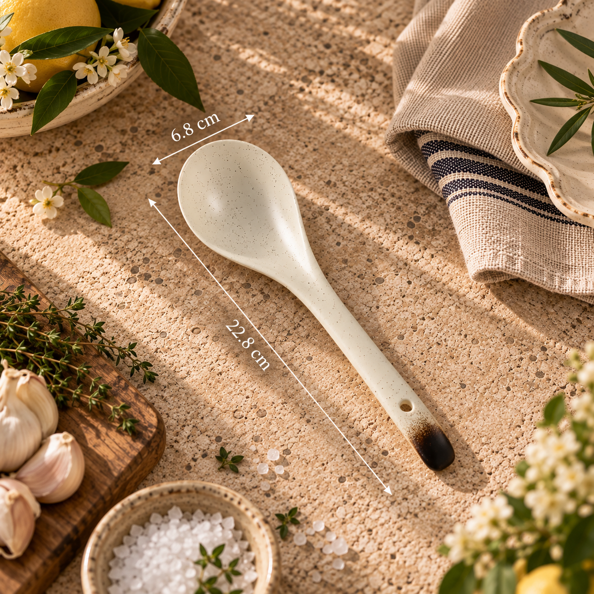 The Homestead Ceramic Serving Spoon ~ Toasted Cream Cobblestone Australia