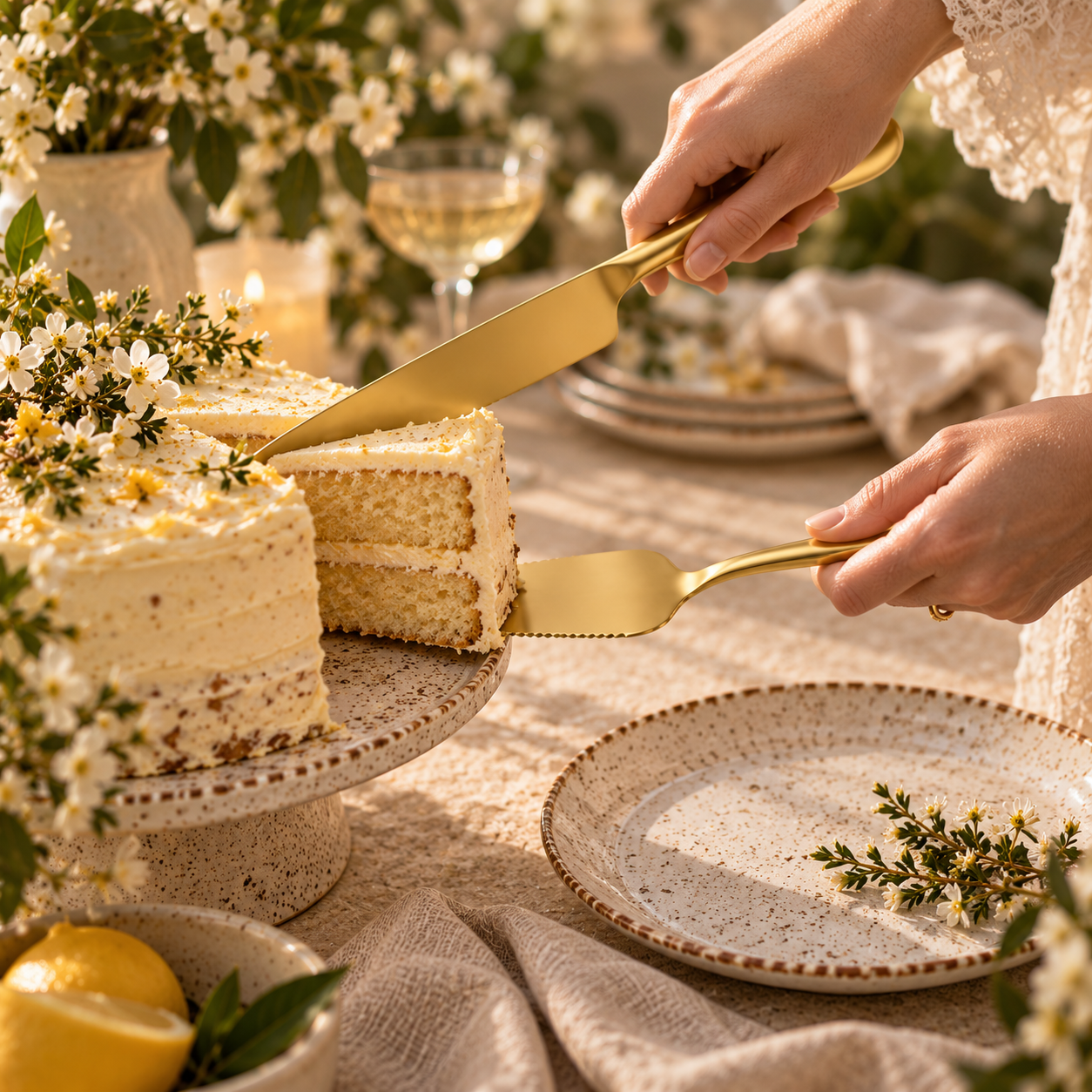The Homestead Cake Serving Set ~ Heirloom Gold Cobblestone Australia