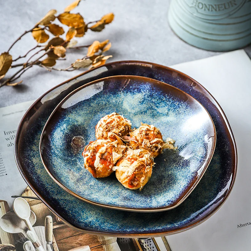 Midnight Blue Coloured Freeform Serving Plate - Medium