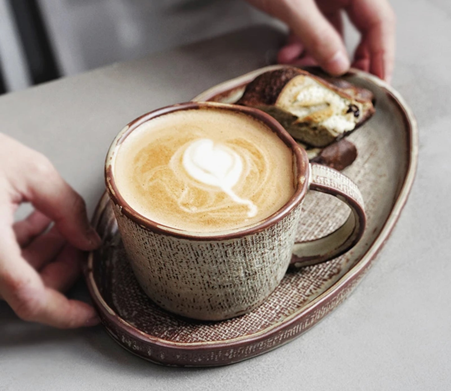 Farmhouse Haven Textured Ceremic Tea Cup and Saucer - Wheat