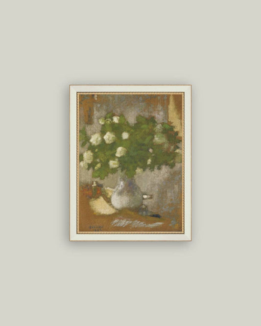 Snowball Flowers Framed Antique Art: 18 x 23cm