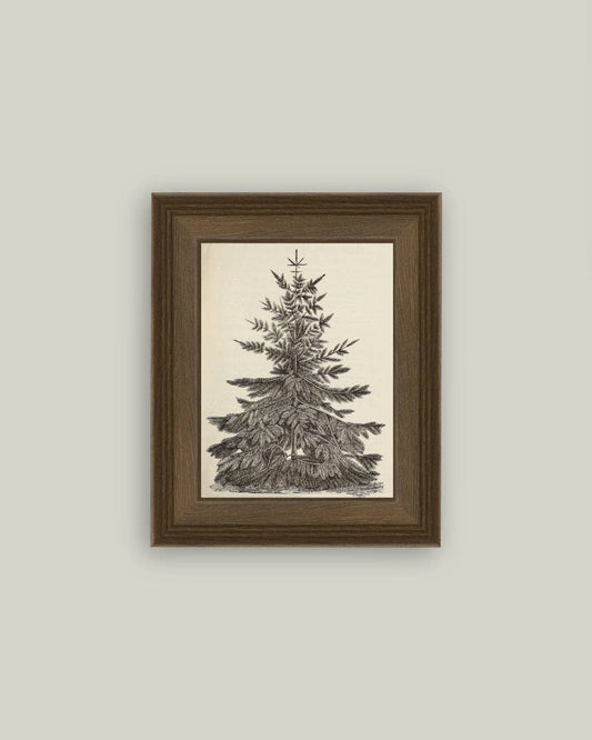 Vintage Pine Tree Framed Antique Art: 20 x 25cm