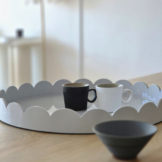 Dove Grey Timber Scalloped Large Round Serving Tray 50cm