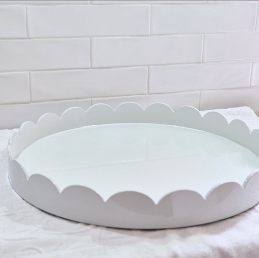 Dove Grey Timber Scalloped Large Round Serving Tray 50cm