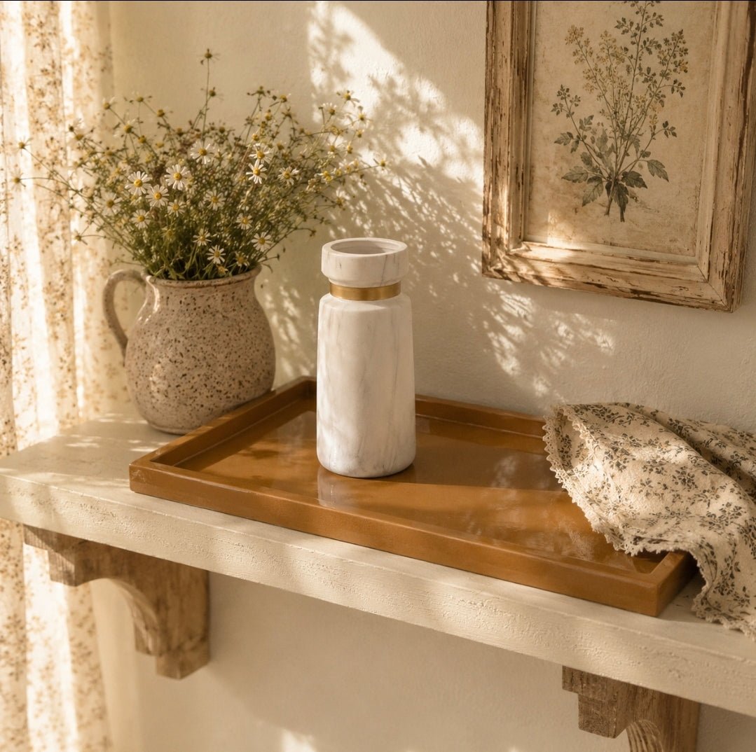 Bamboo Timber Large Rectangle Tan Serving Tray 56cm - Cobblestone Australia