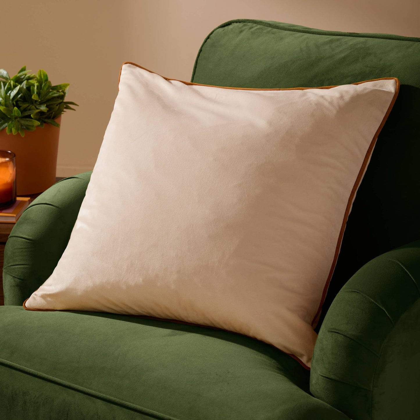 Beige / Ginger Velvet Feel Cushion Cover: 45 x 45cm - Cobblestone Australia
