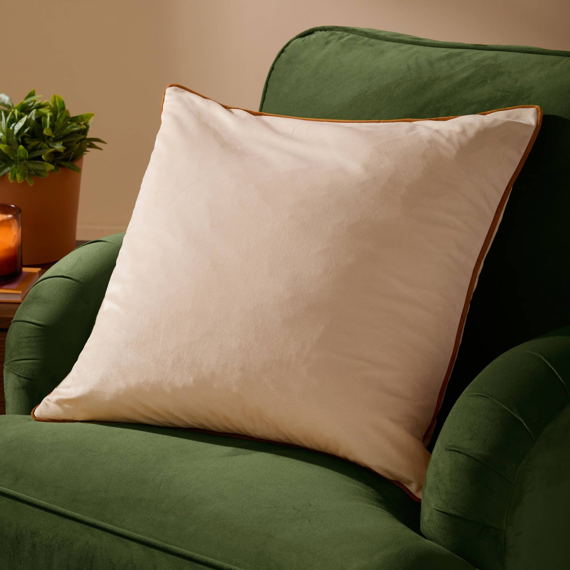 Beige / Ginger Velvet Feel Cushion Cover: 45 x 45cm - Cobblestone Australia