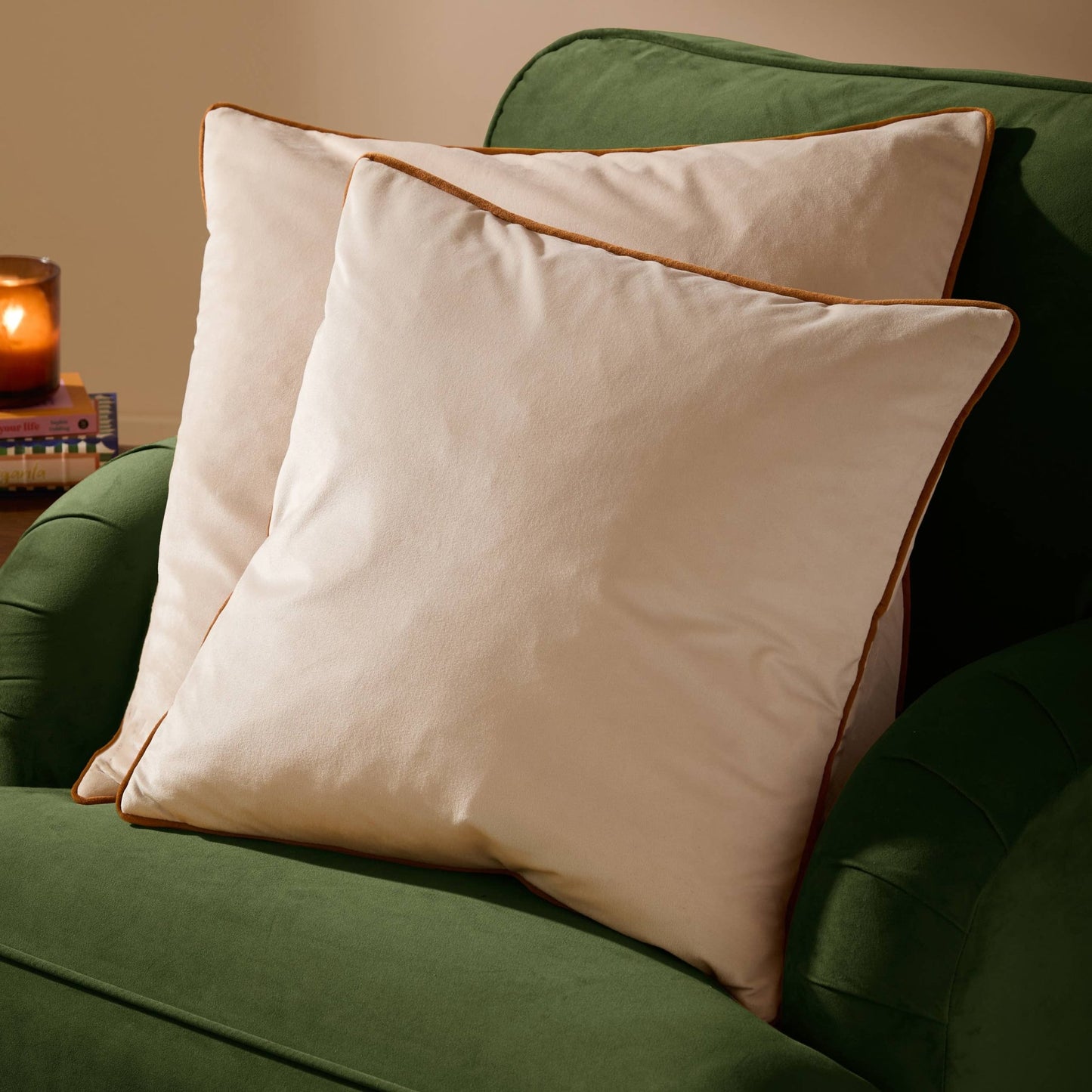 Beige / Ginger Velvet Feel Cushion Cover: 45 x 45cm - Cobblestone Australia