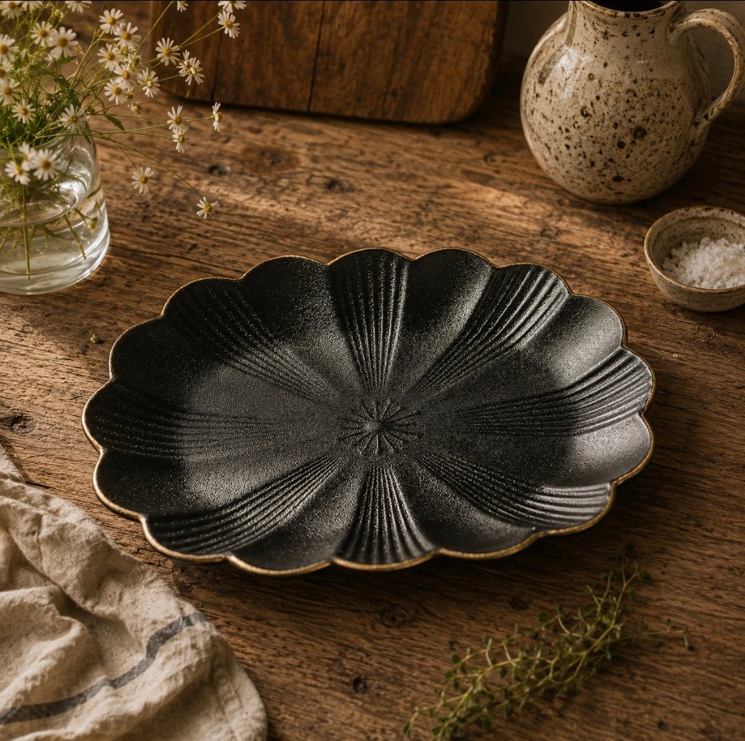 Bespoke Black Flower Serving Platter - Cobblestone Australia