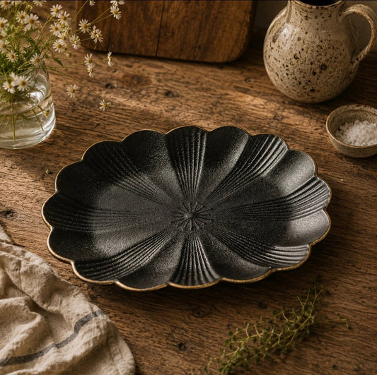 Bespoke Black Flower Serving Platter - Cobblestone Australia