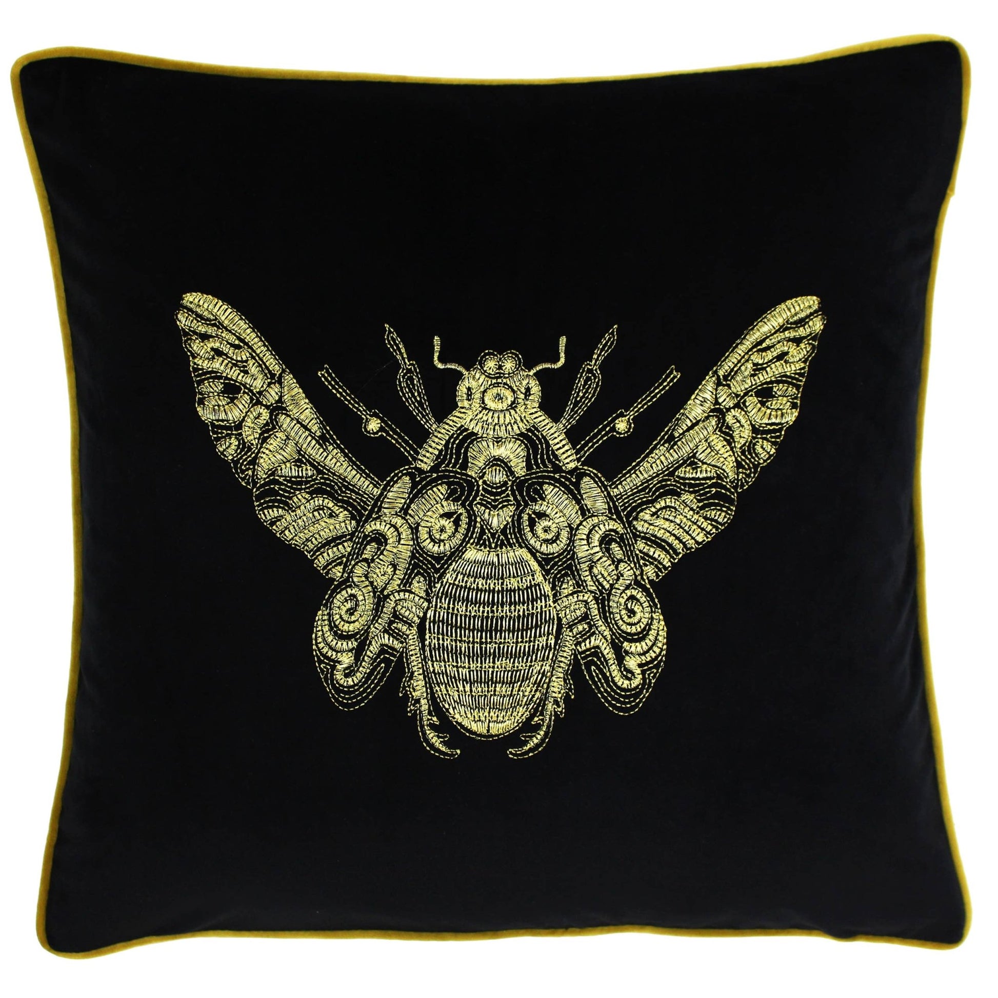 Black Bee Velvet Look Cushion Cover: 50 x 50cm - Cobblestone Australia