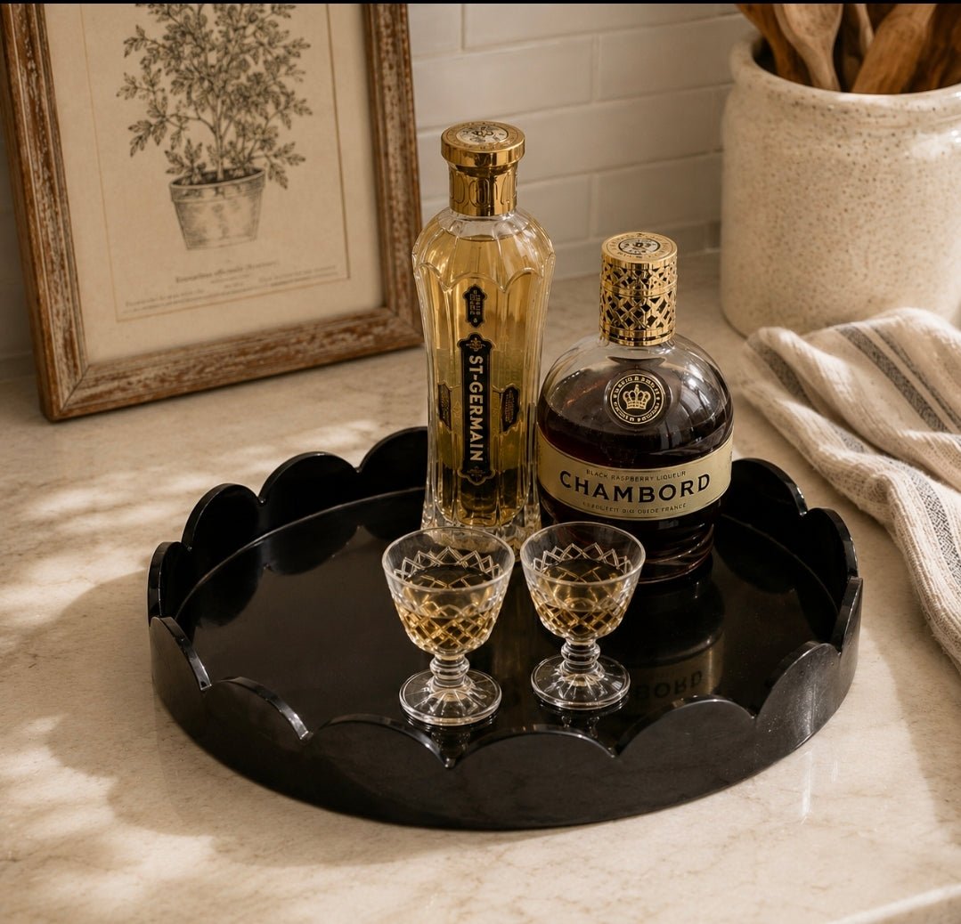 Black Scallop Timber Medium Round Serving Tray 36cm - Cobblestone Australia
