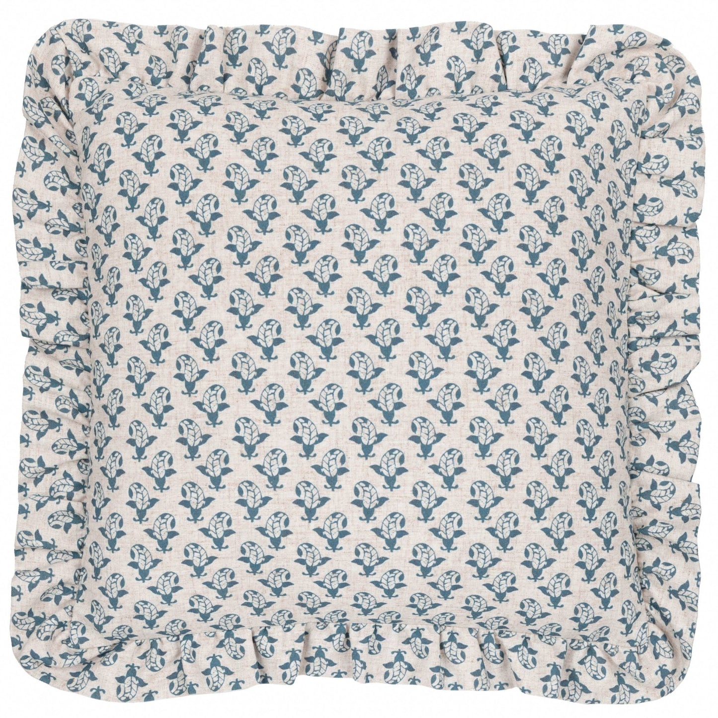 Blue Printed Ruffle Cushion Cover: 45 x 45cm - Cobblestone Australia