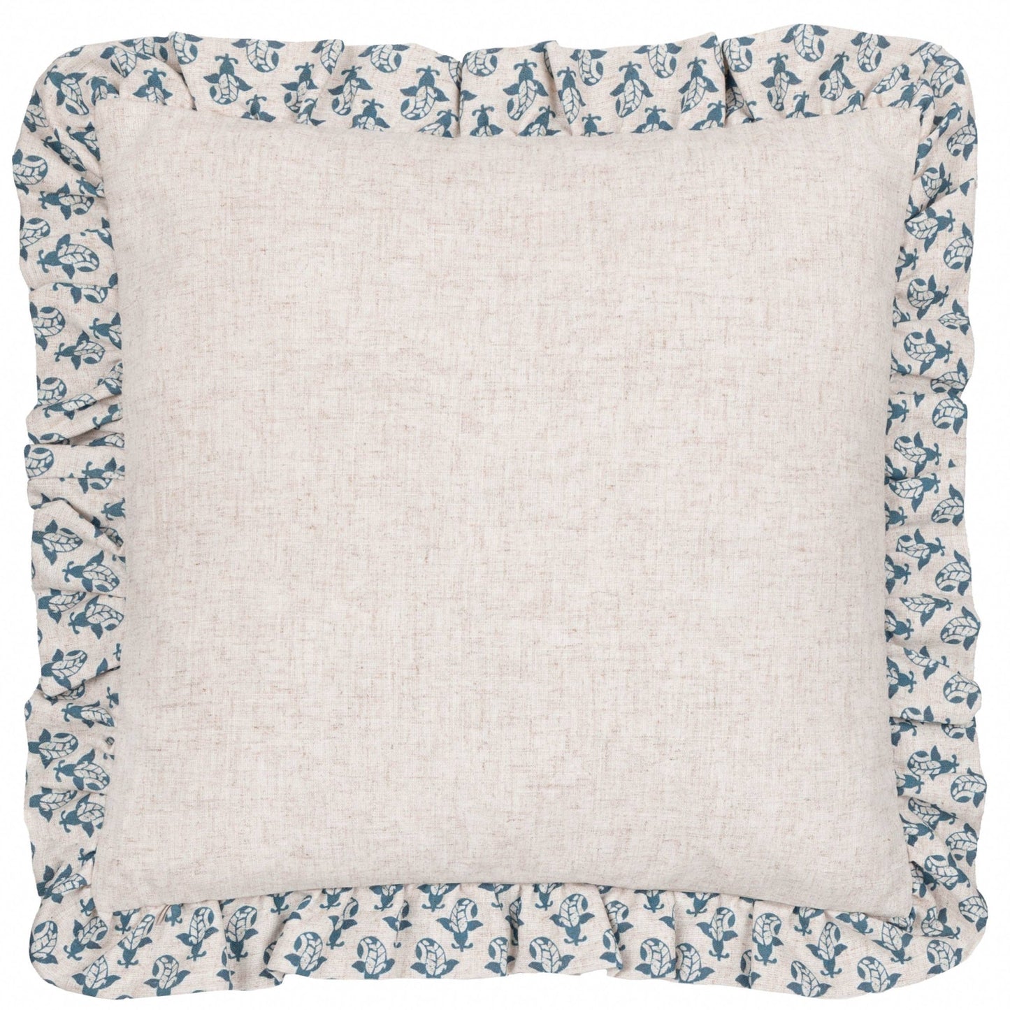 Blue Printed Ruffle Cushion Cover: 45 x 45cm - Cobblestone Australia