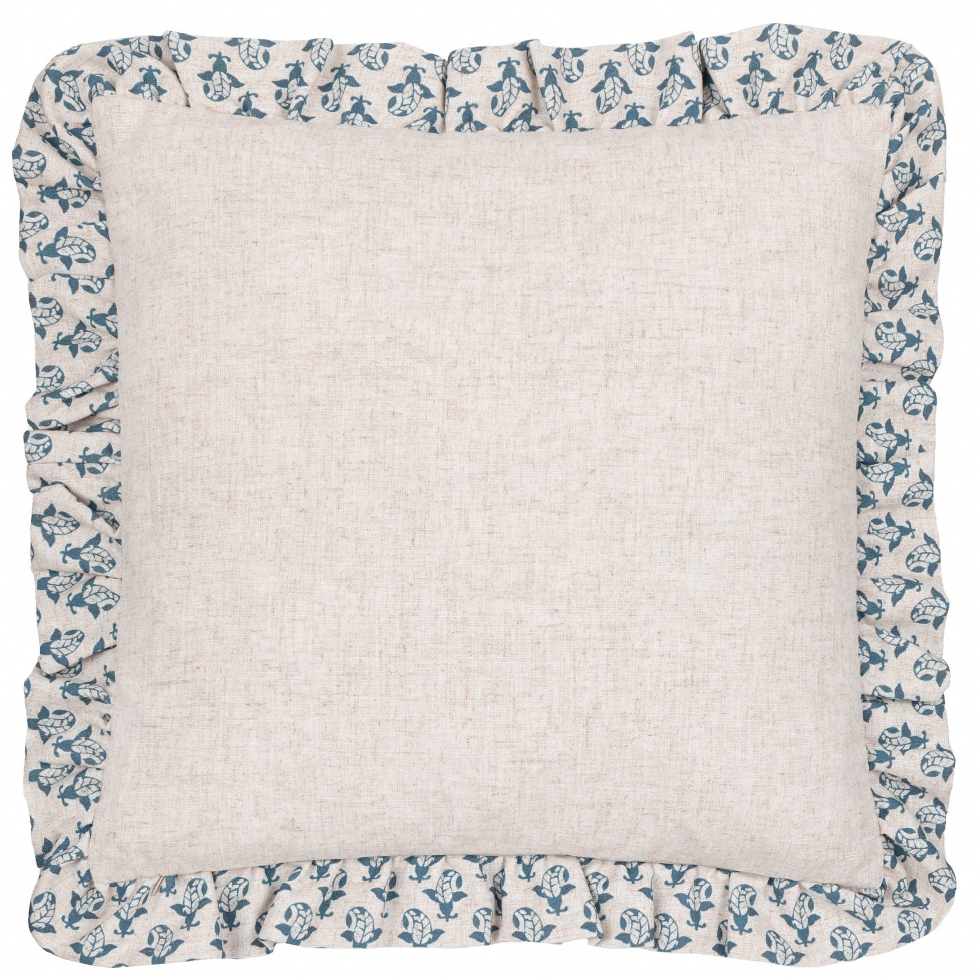 Blue Printed Ruffle Cushion Cover: 45 x 45cm - Cobblestone Australia
