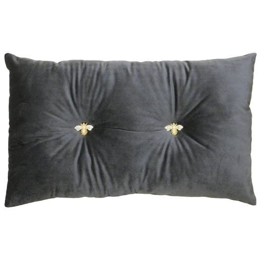 Charcoal Bumble Bee Velvet Look Cushion: 30 x 50cm - Cobblestone Australia