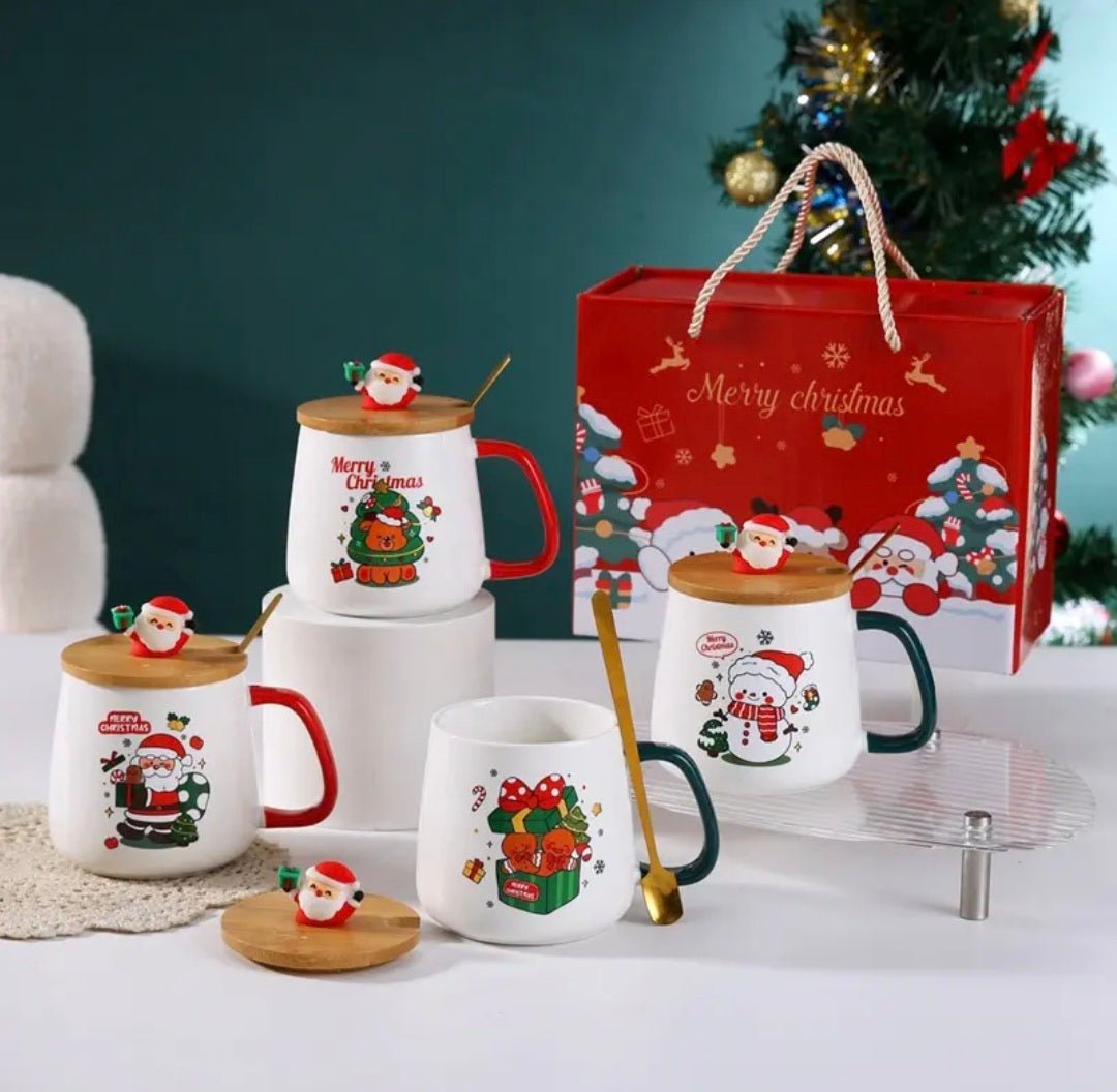 Christmas Coffee Cup with Bamboo Lid & Gold Spoon Gift Box Set ~ Snowman - Cobblestone Australia