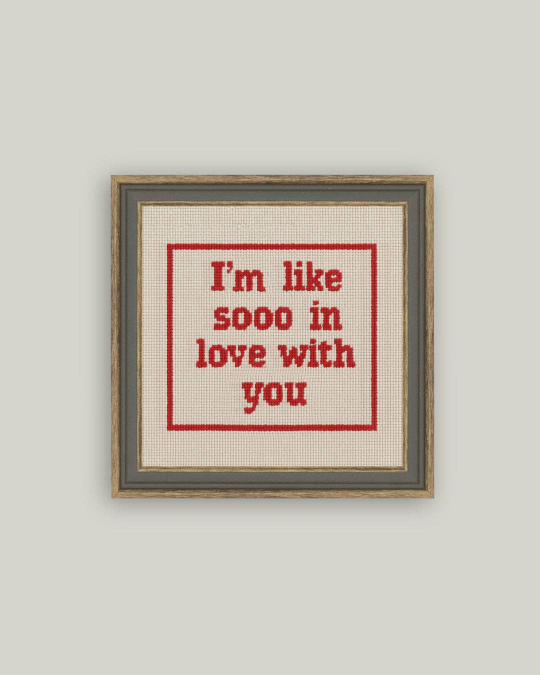 Cross Stitch In Love Framed Antique Print: 20 x 20cm - Cobblestone Australia