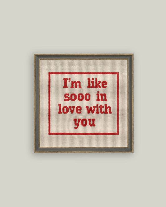 Cross Stitch In Love Framed Antique Print: 20 x 20cm - Cobblestone Australia