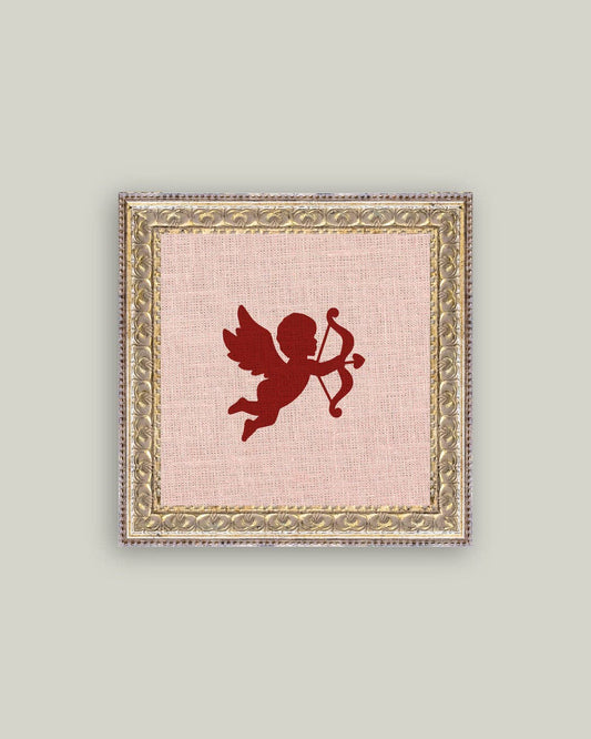 Cupid Silhouette Framed Antique Art: 22 x 22cm - Cobblestone Australia