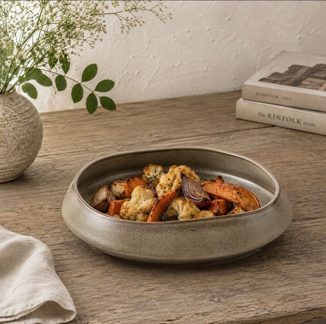 Earth Irregular Porcelain Mushroom Coloured Serving Bowl 25cm - Cobblestone Australia