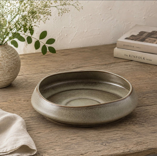 Earth Irregular Porcelain Mushroom Coloured Serving Bowl 25cm - Cobblestone Australia