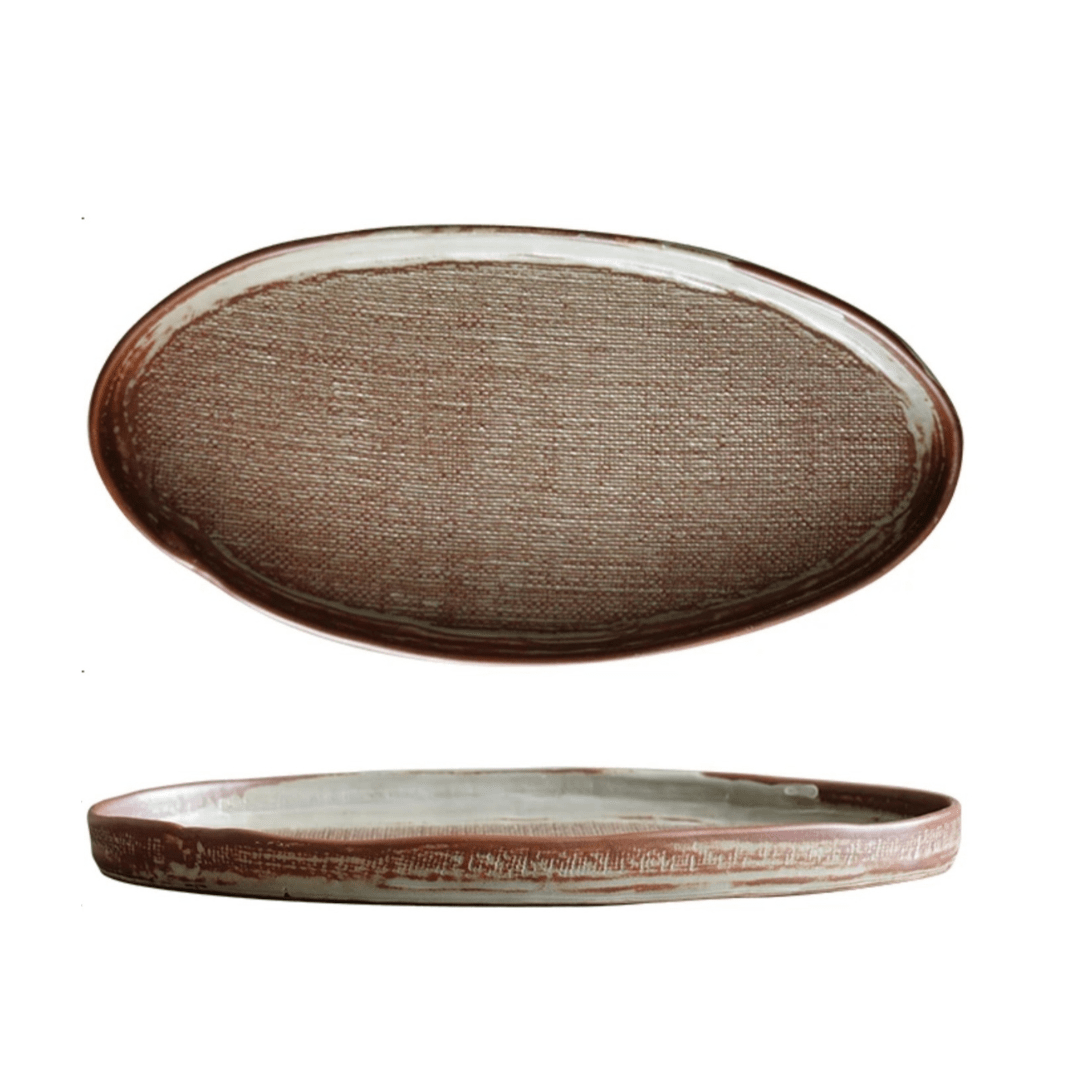 Farmhouse Haven Textured Ceremic Long Serving Tray - Wheat - Cobblestone Australia