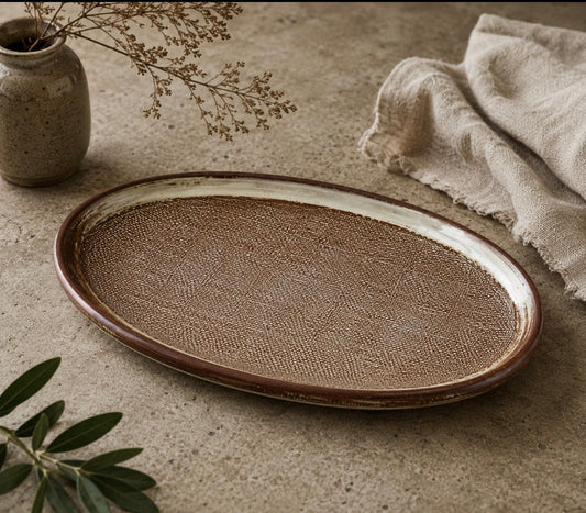 Farmhouse Haven Textured Ceremic Long Serving Tray - Wheat - Cobblestone Australia
