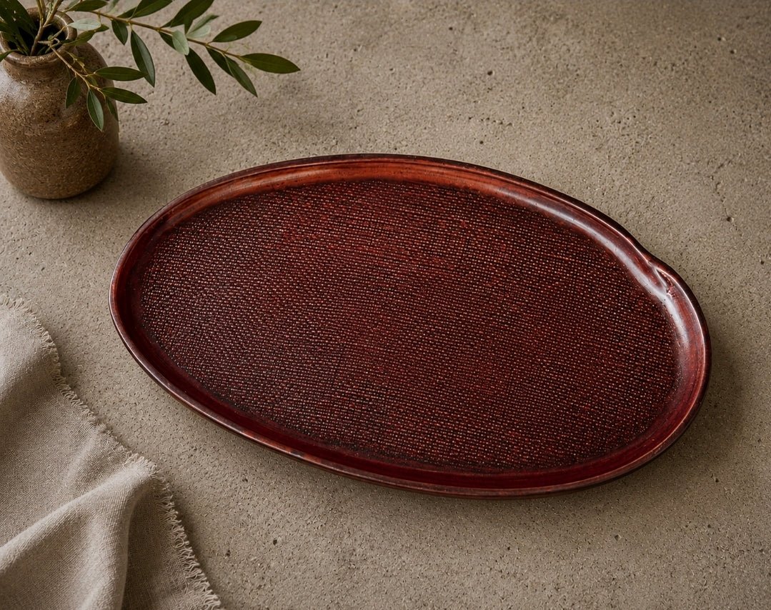 Farmhouse Haven Textured Ceremic Long Serving Tray - Wine - Cobblestone Australia