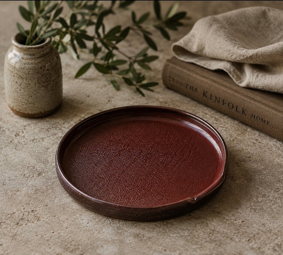 Farmhouse Haven Textured Ceremic Round Serving Platter - Wine/Large - Cobblestone Australia