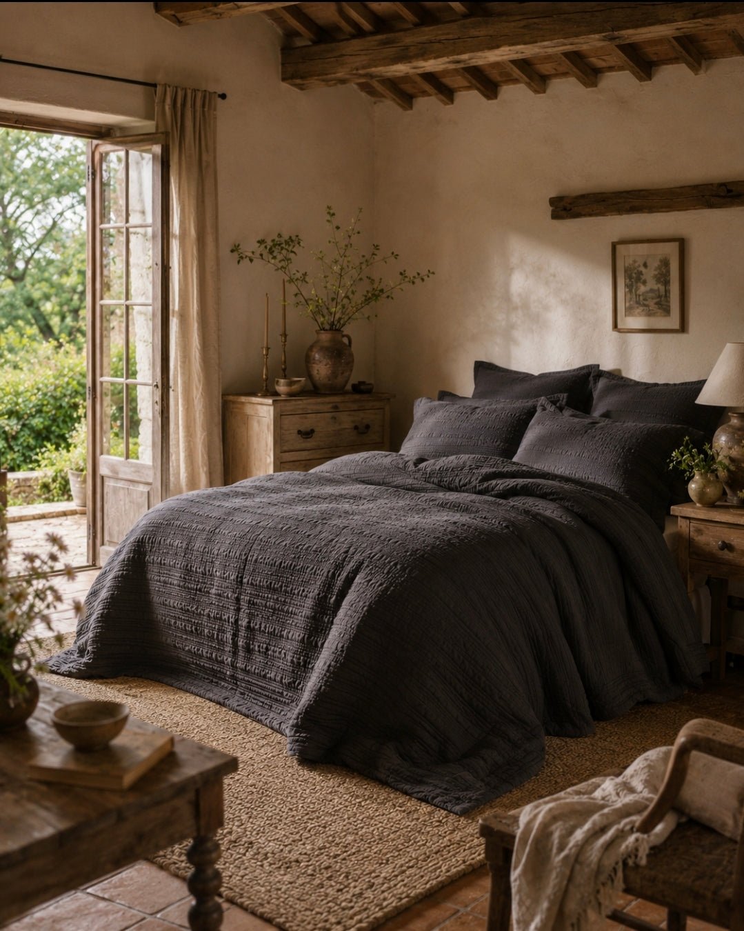 Flinders Embossed Coverlet Set: Charcoal / Single/Double - Cobblestone Australia