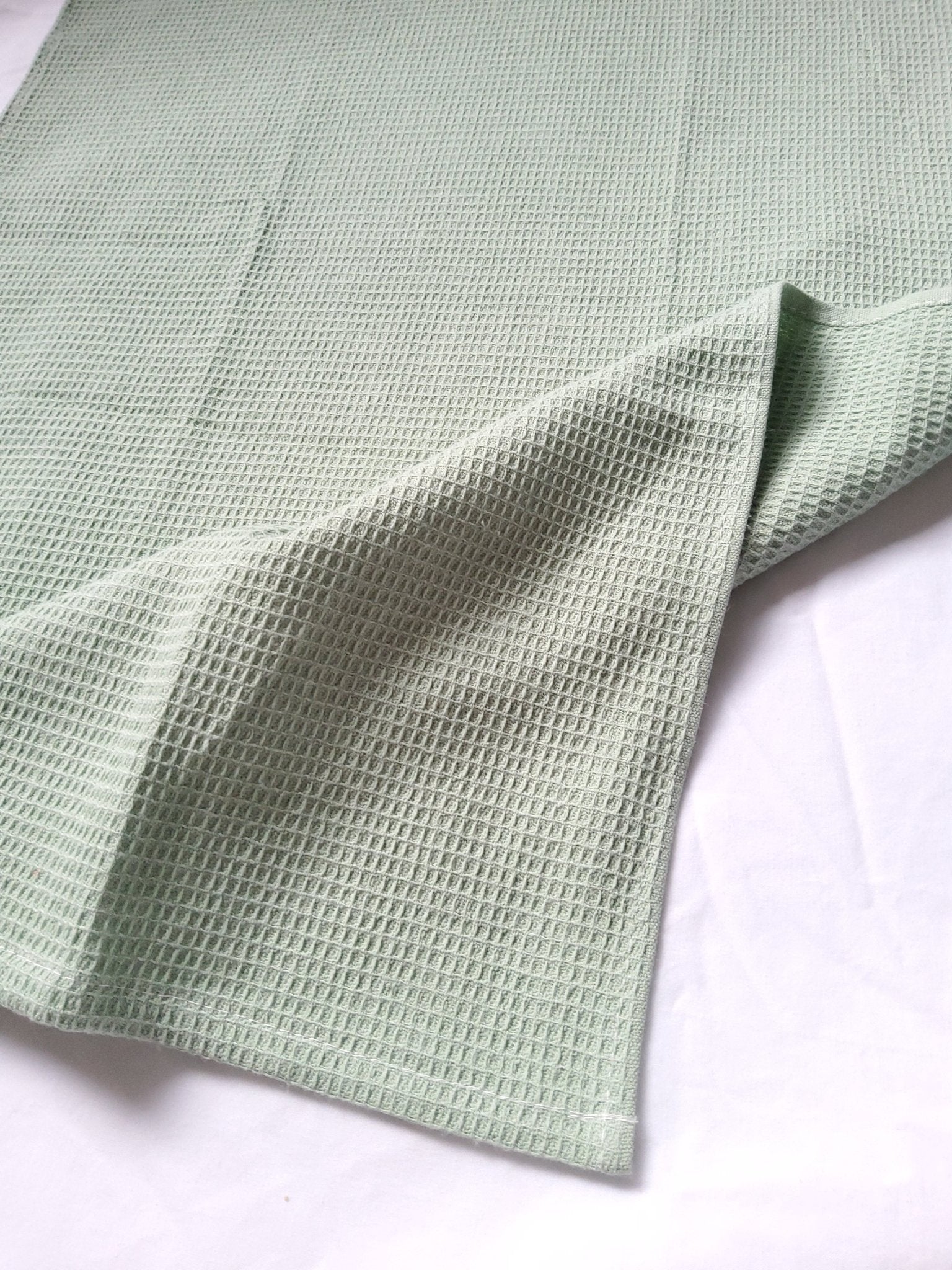 Fresh Apple Green Flower & Parsely Leaf Pattern Microfibre & Soft Green Waffle Tea Towel Set 40x60cm - Cobblestone Australia
