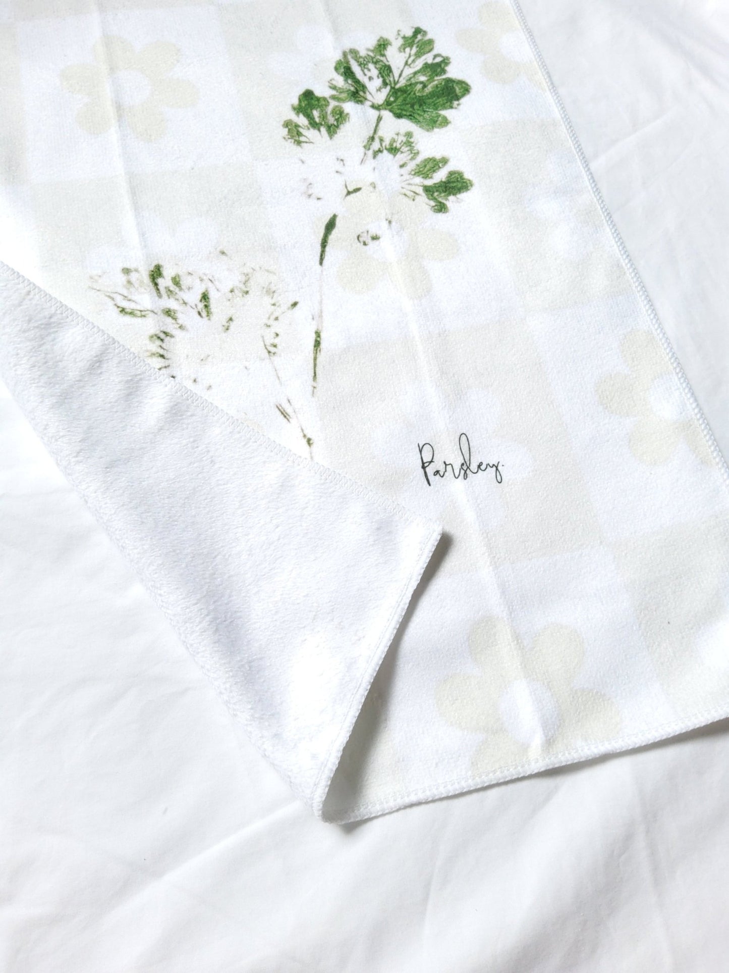 Fresh Apple Green Flower & Parsely Leaf Pattern Microfibre & Soft Green Waffle Tea Towel Set 40x60cm - Cobblestone Australia