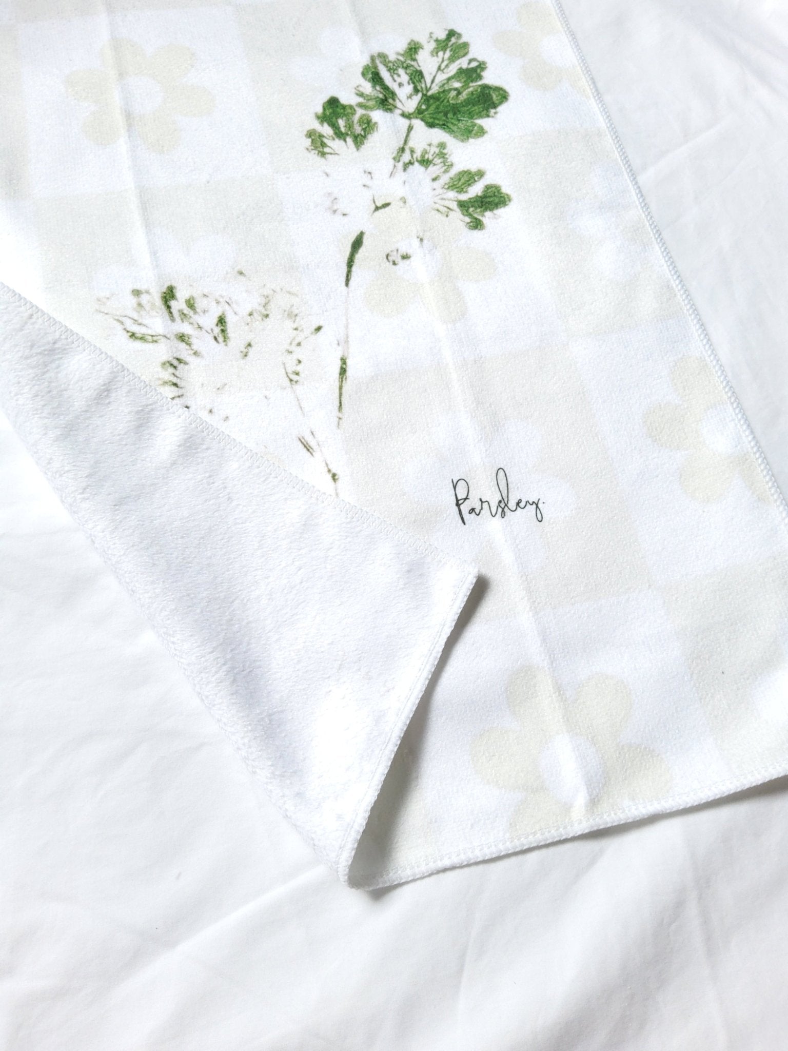 Fresh Apple Green Flower & Parsely Leaf Pattern Microfibre & Soft Green Waffle Tea Towel Set 40x60cm - Cobblestone Australia