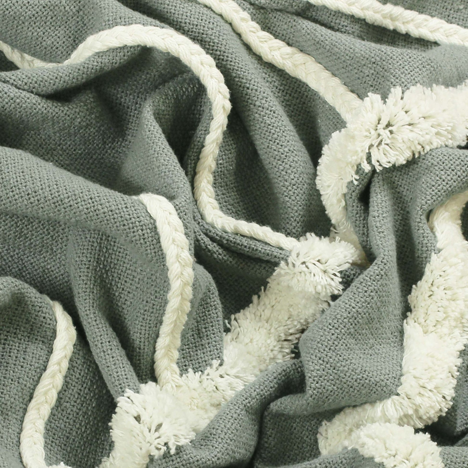 Grey/Green Tuft Tasselled Throw: 130 x 150cm - Cobblestone Australia