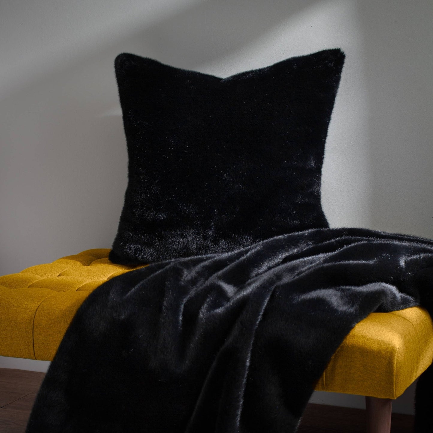 Jet Black Faux Fur Cushion Cover: 55 x 55cm - Cobblestone Australia