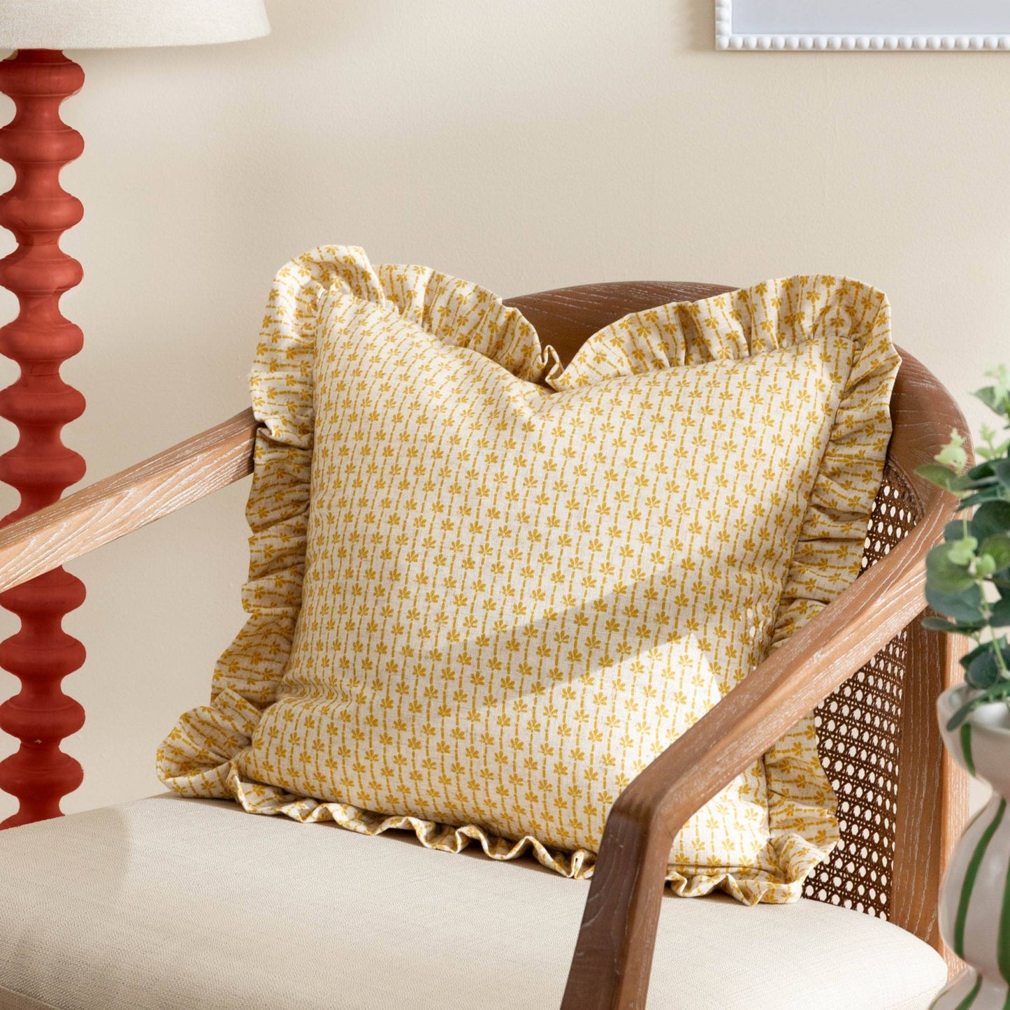 Lemon Textured Ruffle Cushion Cover: 45 x 45cm - Cobblestone Australia