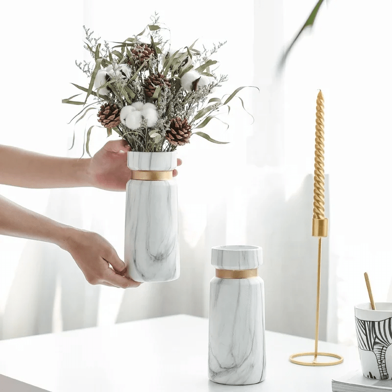 Marble Look White Ceramic Vase 21cm - Cobblestone Australia