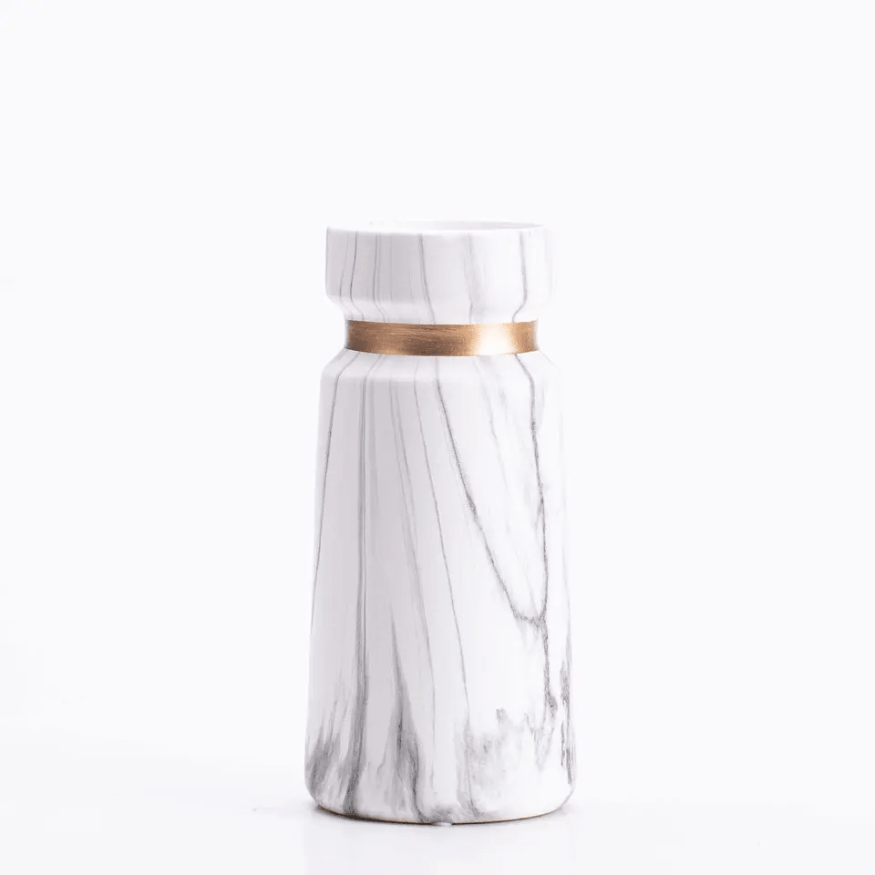 Marble Look White Ceramic Vase 21cm - Cobblestone Australia