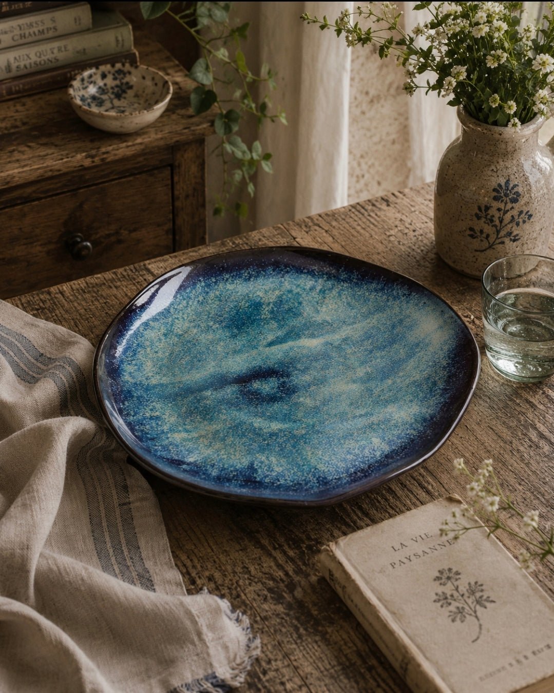 Midnight Blue Coloured Freeform Serving Plate - Medium - Cobblestone Australia