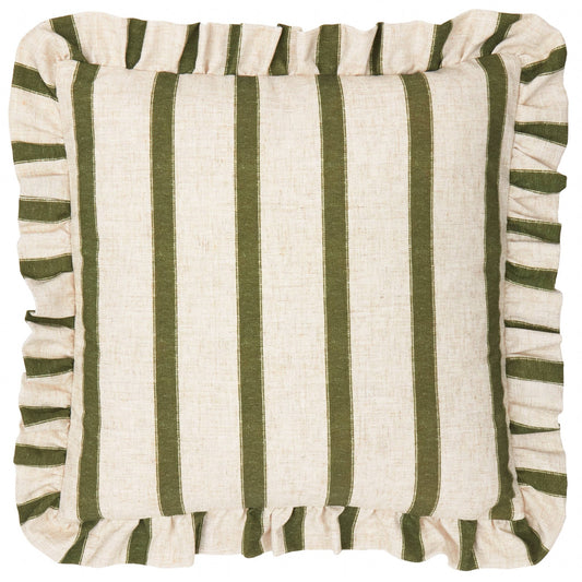 Moss Striped Ruffle Cushion Cover: 45 x 45cm - Cobblestone Australia