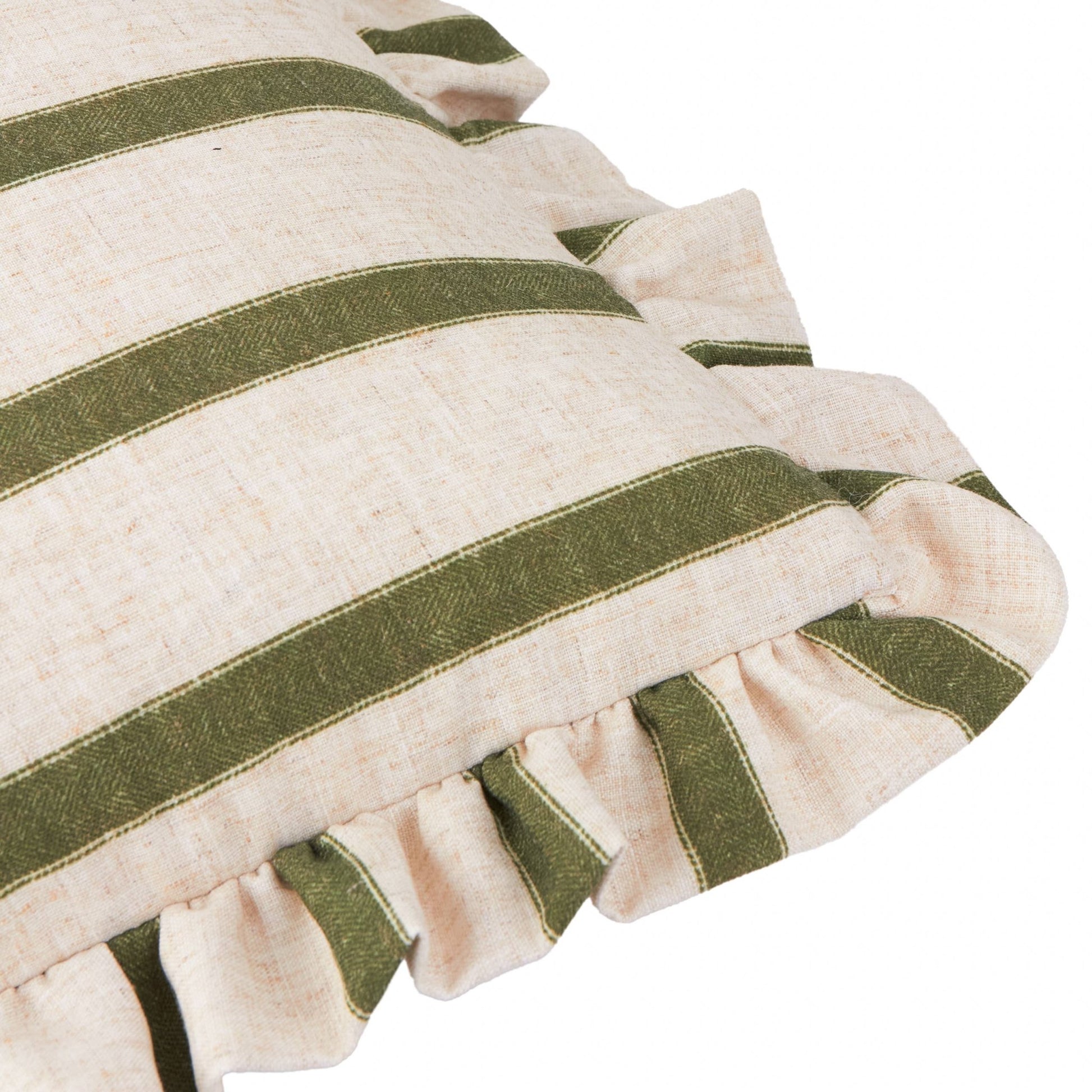 Moss Striped Ruffle Cushion Cover: 45 x 45cm - Cobblestone Australia