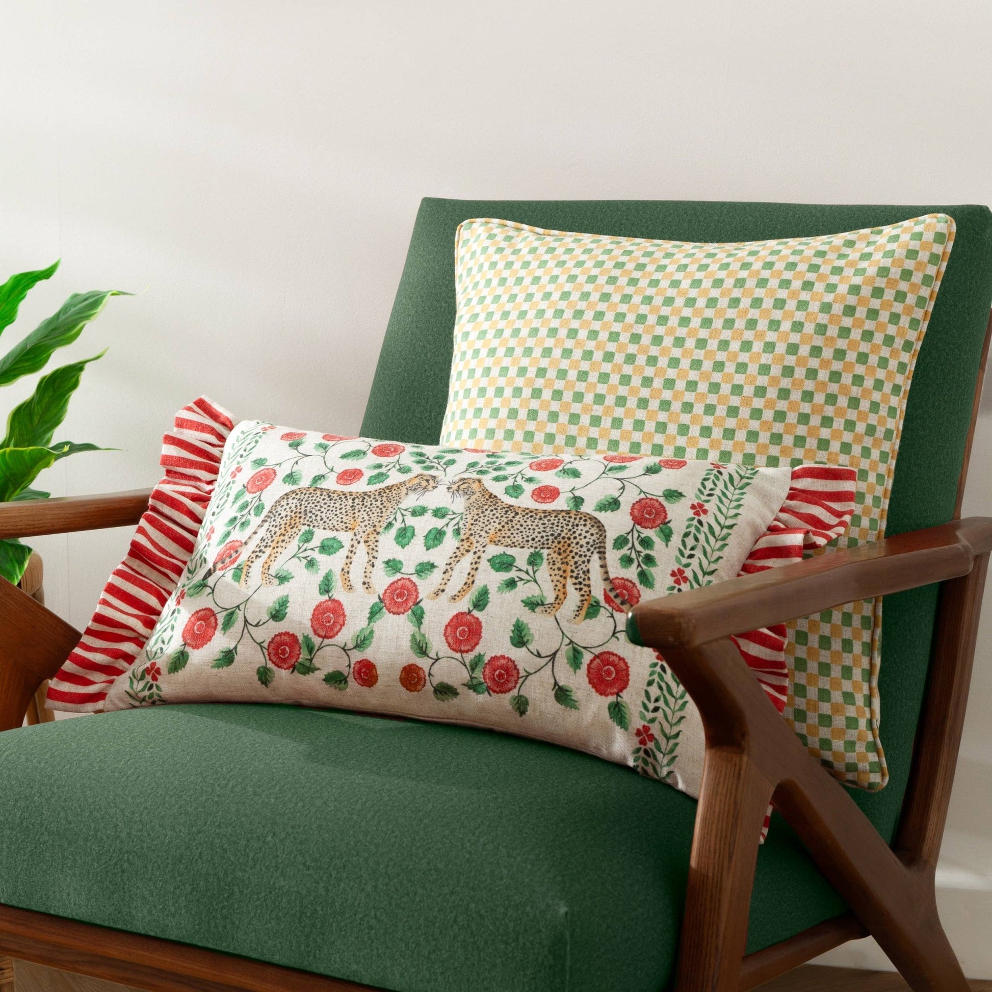 Okara Leopards Printed Ruffle Cushion Cover: 30 x 50cm - Cobblestone Australia